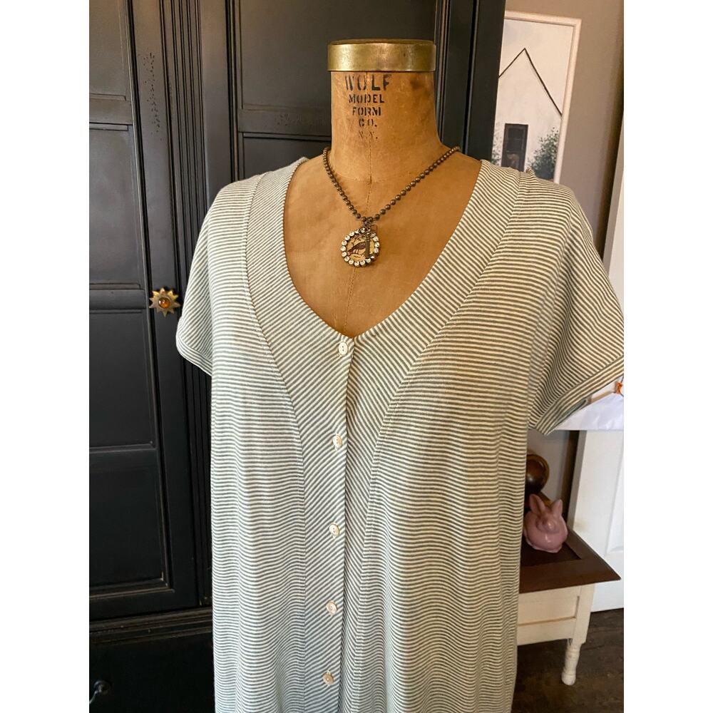 NWT Poetry | Poetry Linen Blend Comfort Green & White Striped Maxi Dress Size 8